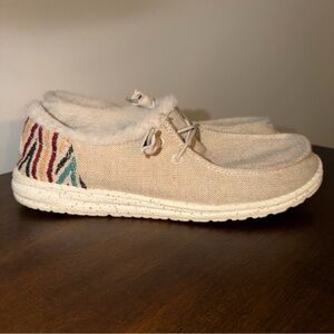 Hey Dude Wendy Funk Wool Women's 8  Shoes Slip On Beige Western Aztec Fur